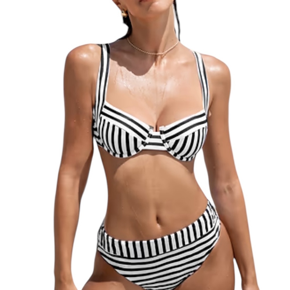 CUPSHE Striped Underwire Bikini Top & Bottom Womens XL NWT